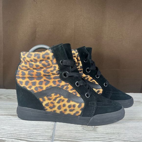 Vans Sk8-Hi Women’s Shoe Hidden Wedge Leopard Black Sneaker Size 8.5 - Picture 1 of 8